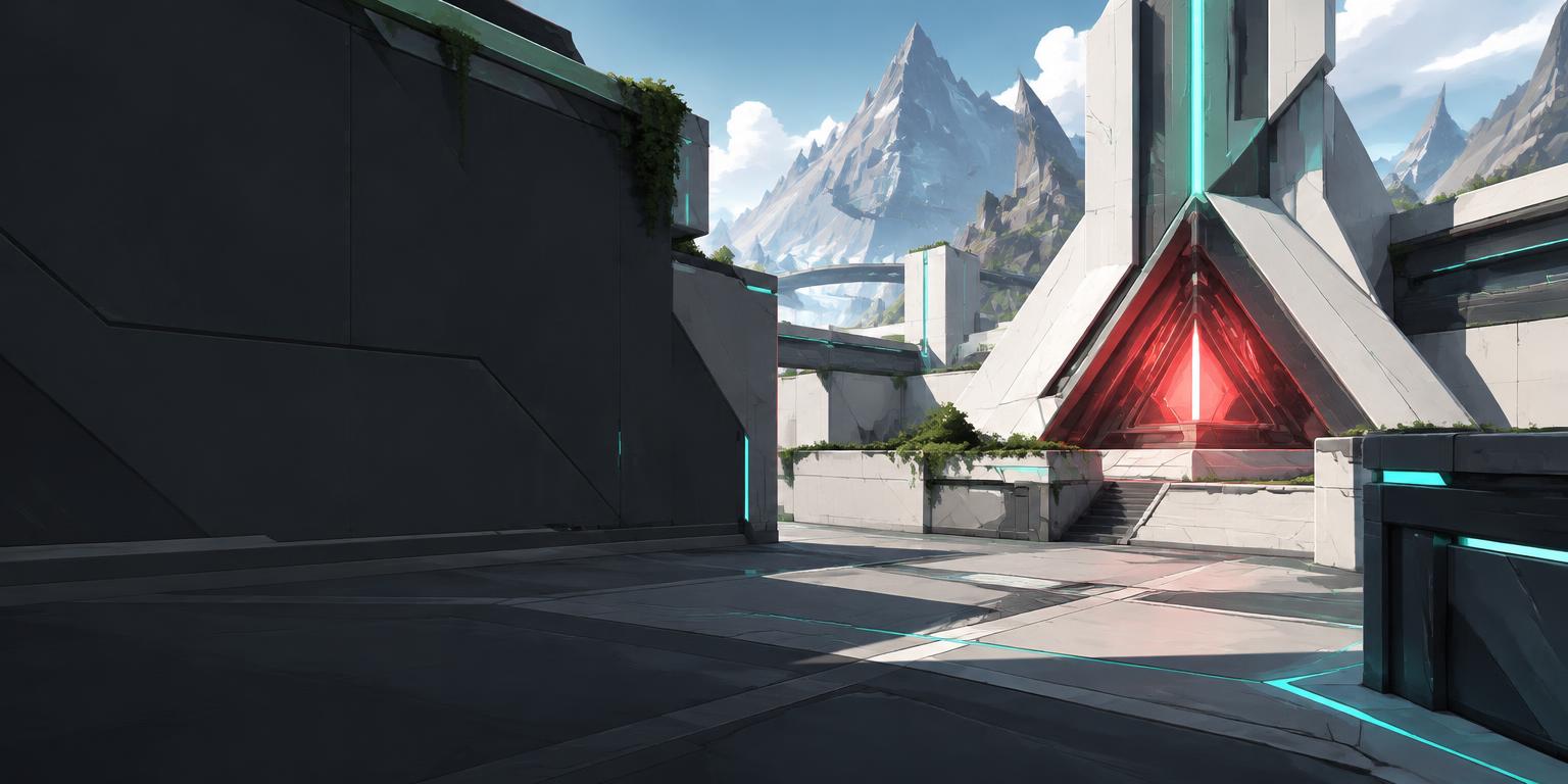 Futuristic tactical arena with red reactor and cyan energy lines